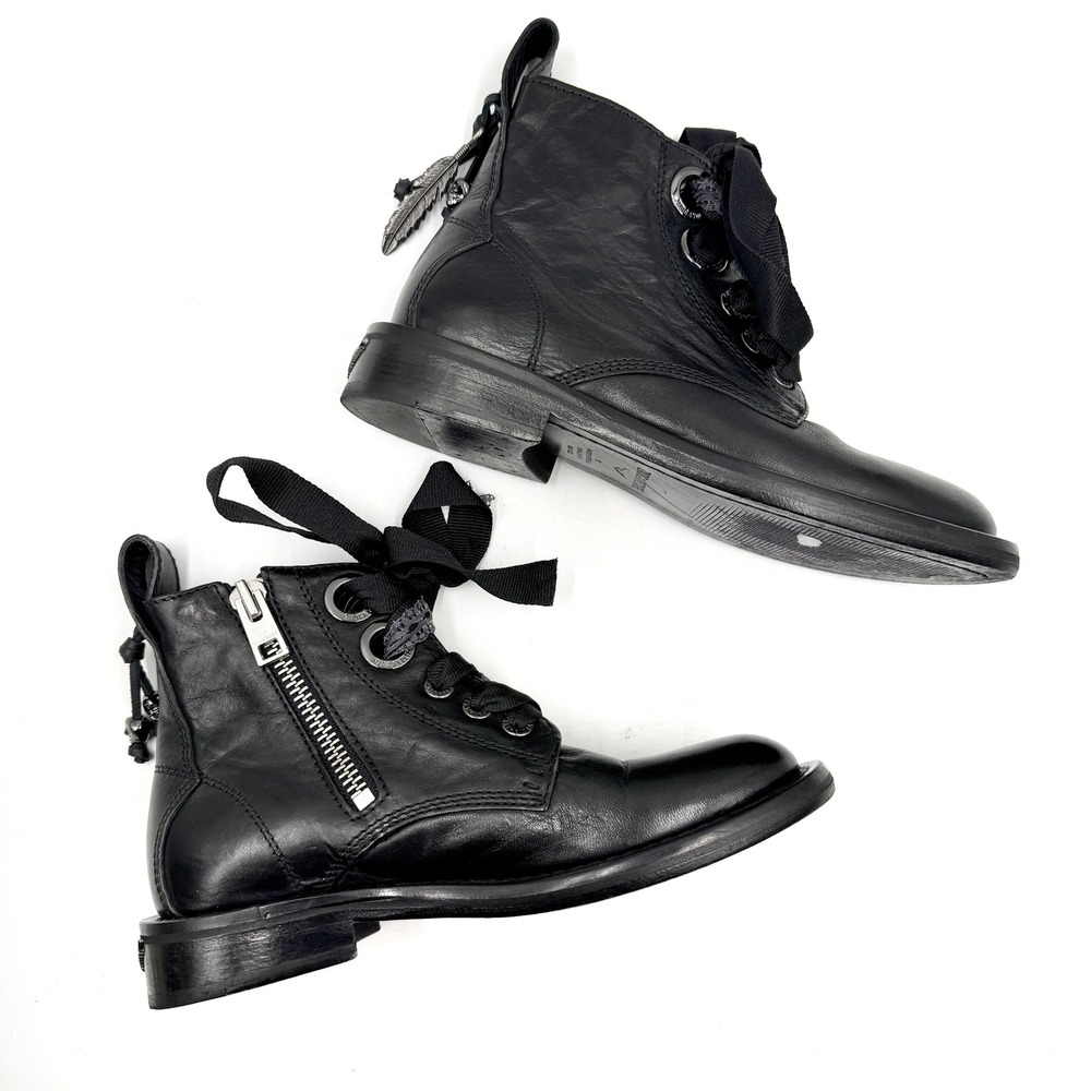 Zadig & Voltaire Laureen Roma Boots Black Leather Lace-Up Skull Women Sz 37 / 7 - Picture 8 of 12